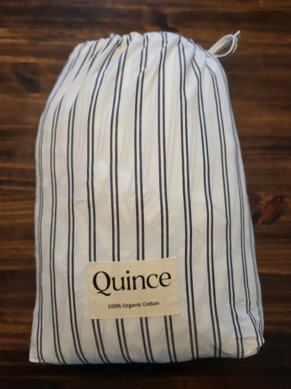 NIB Quince King Organic Crisp Percale Cotton Sheet 5pc Set,Mineral/white Stripes